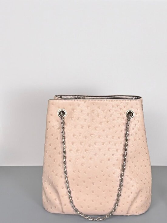 Nwt Geir Ness Laila Of Norway Rosy Tan Faux Ostrich Skin  Geir Ness Laila Blush Faux Ostrich Tote Bag Chain Strap Norway Pavilion EPCOT